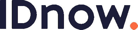 Das Bild zeigt das Logo von IDnow. Das Logo zeigt das Wort „IDnow“ in dunkelblauen Buchstaben auf transparentem Hintergrund, mit einem orangefarbenen Punkt über dem Buchstaben „w“.